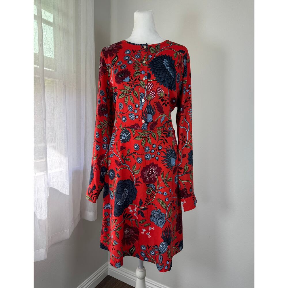 Ann Taylor Loft Red Floral Print Long Sleeve Knee Length Dress